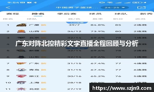 广东对阵北控精彩文字直播全程回顾与分析